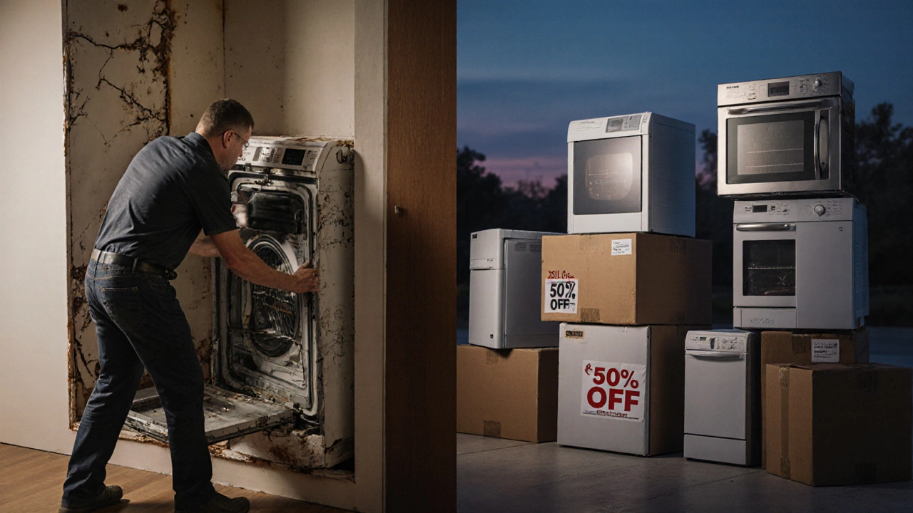 Два пути: сломанная встроенная техника и упакованные обычные приборы для переезда.