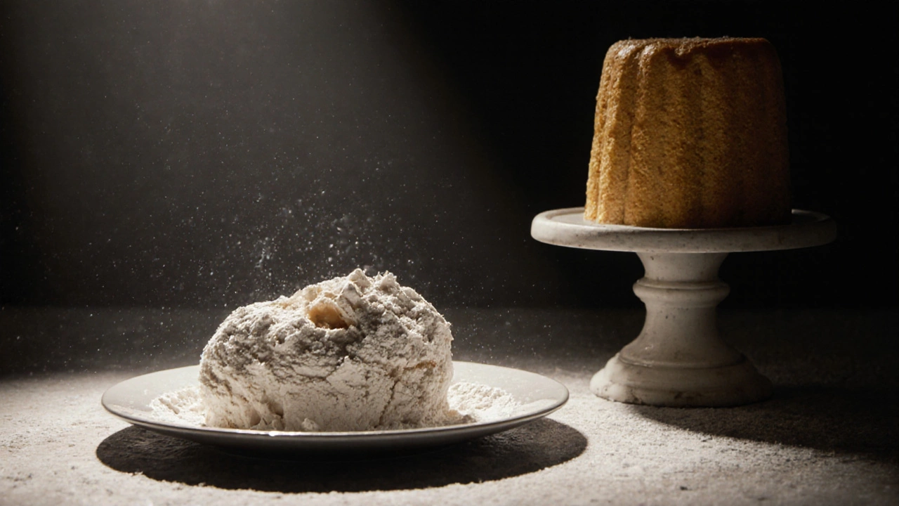 Разваливающаяся выпечка рядом с идеальным бисквитом — контраст без муки и с ней.