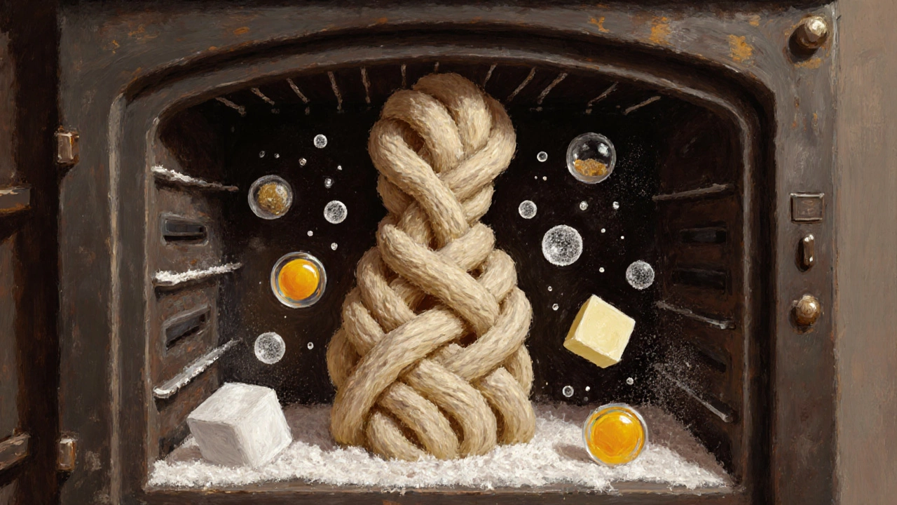 Скелет из теста, окруженный ингредиентами выпечки, символизирующий основу десертов.