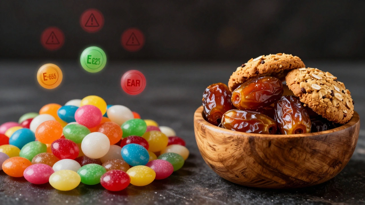 Сравнение вредных конфет и натуральных сладостей для детей.