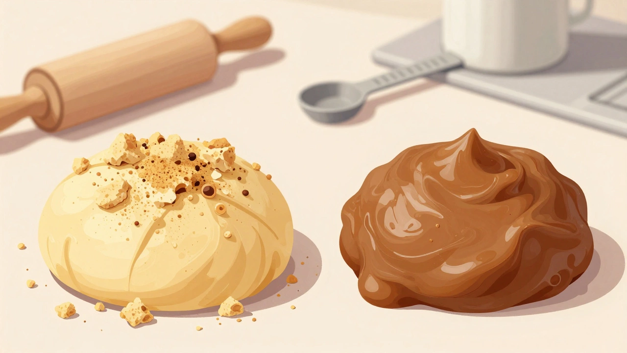 Два вида теста: рассыпчатое с маслом и плотное без него — сравнение текстур.