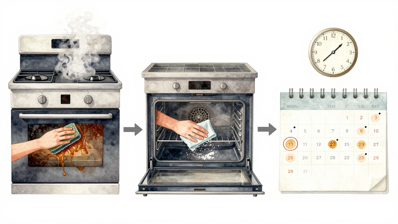 Эволюция ухода за духовкой: от ручной чистки с грязью до пиролиза с пеплом и экономией времени.
