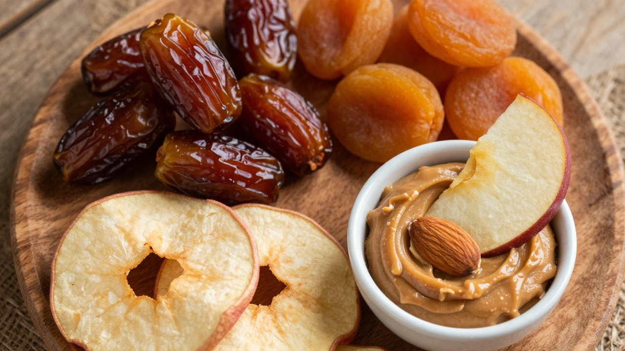 Плато с финиками, курагой, яблочными фрипсами и миндальной пастой